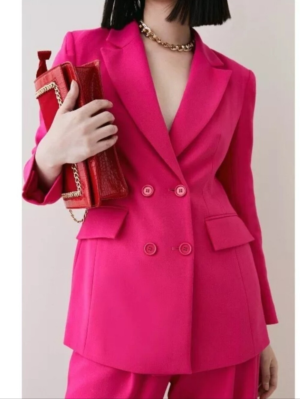 Karen Millen Fuchsia Double Breasted Blazer US6/M-NWT Retail $395-ALC-banana